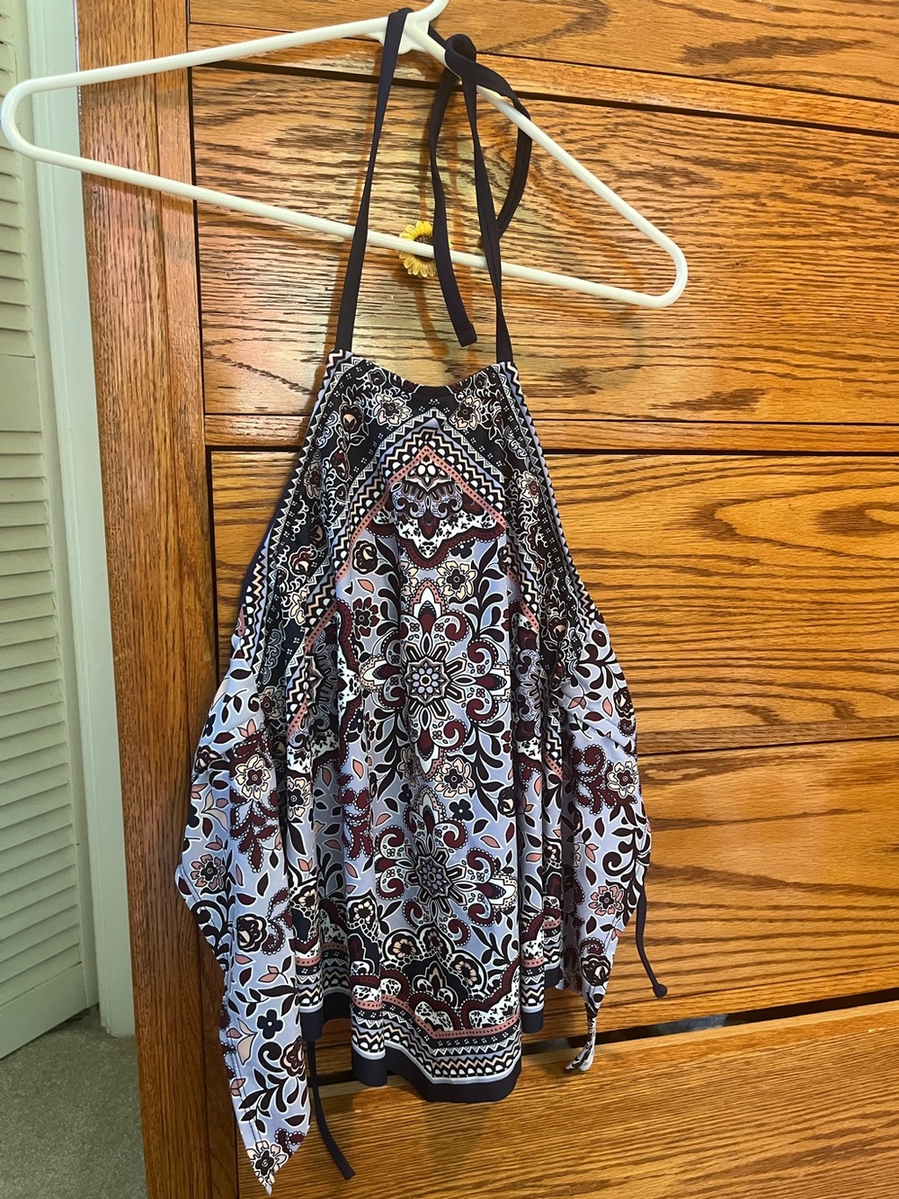 Kona Sol Paisley Halter Swim Top in Light Blue/Periwinkle and Burgundy